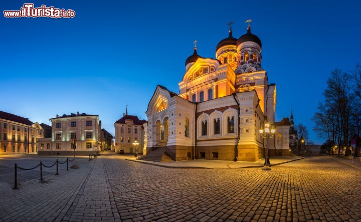 Immagine Una fotografia notturana della Cattedrale Ortodossa di Tallin: dedicata a Aleksandr Nevskij, un eroe russo del 13° secolo, la chiesa fu voluta dallo zar Alessandro III. E' stata completata nel 1900 - © anshar / Shutterstock.com