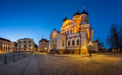 Una fotografia notturana della Cattedrale Ortodossa di Tallin: dedicata a Aleksandr Nevskij, un eroe russo del 13° secolo, la chiesa fu voluta dallo zar Alessandro III. E' stata completata ...