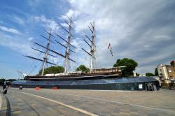 Vista panoramica del veliero Cutty Sark, trasformato in un museo a Greenwich, a sud del Tamigi a Londra