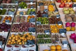 L'esposizione ordinata di frutta e verdura presso il Viktualienmarkt  di Monaco di Baviera - © np / Shutterstock.com