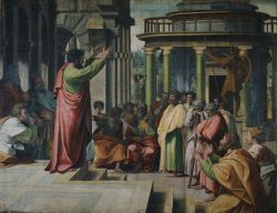 San Paolo predica agli ateniesi, cartone di Raffaello, servito per la creazione degli arazzi posti all'interno della Cappella Sistina - uno straordinario potere inquietante si evince ...