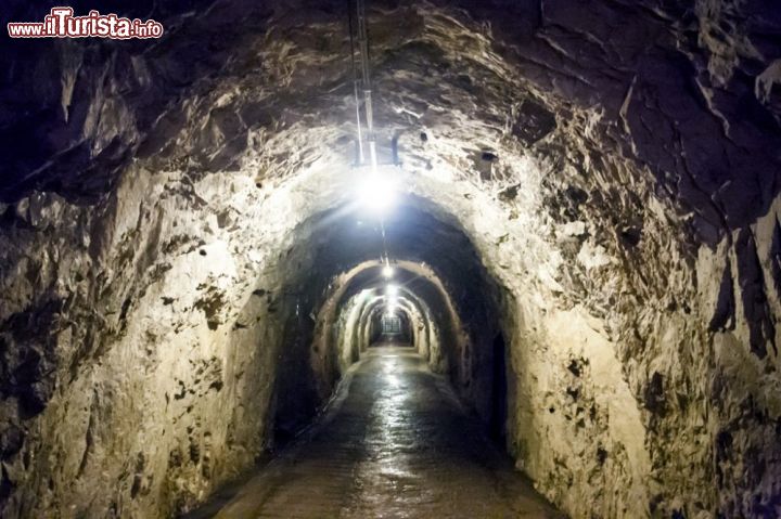 Immagine La galleria d'ingresso alle grotte di Frasassi: si tratta di un percorso artificiale, cioè scavato con mezzi meccanici, che consente ai turisti di accedere all'aerea carsica. la sua funzione è quella di intrudurre i visitatori nel sottosuolo, senza meterre direttamente in comunicazione le grotte con l'esterno, cosa che alla lunga andrebbe a minare la sopravvivenza di questo delicato ecosistema - © Frasassi.com