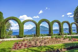 Curatissime aiuole all'interno dei giardini di Villa Taranto, con vista sul Lago Maggiore - © LaMiaFotografia / Shutterstock.com