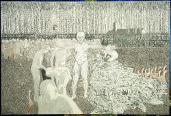 Uno dei quadri di Jeroen Krabbè che raccontano la tragedia dell'olocausto in Olanda
