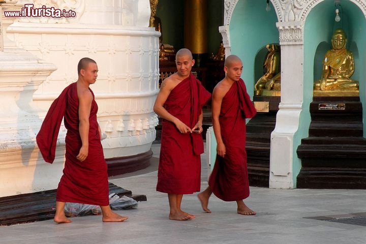 Immagine Monaci buddisti a Shwedagon Paya il tempio vicino al centro di Yangon, il più importante monastero della Birmania - © Roberto Cornacchia / www.robertocornacchia.com