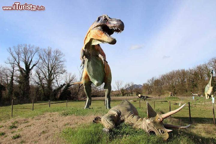 Immagine Scena di caccia di un Tirannosauro Rex al Parco dei Dinosauri di Matelica - © www.lepietredeldrago.it