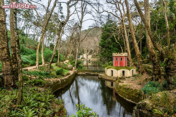 Immagine Uno scorcio fotografico del parco del Palacio Nacional da Pena a Sintra, Portogallo. Da non perdere una visita a questo immenso giardino che ospita sequoie giganti, fontane, piante esotiche, specchi d'acqua e persino un romantico chalet dove Ferdinando amava in segreto la contessa Edla che sposò poi in seconde nozze
