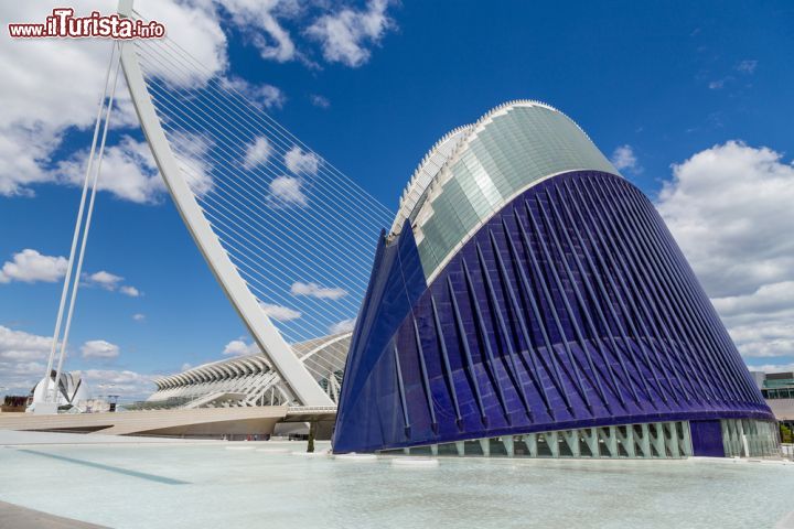 Immagine L'Agora è il più meridionale degli edifici che compongono la Città delle Arti e delle Scienze. Accanto si trova il Pont de l'Assut de l'Or, anch'esso ormai un simbolo di Valencia (Spagna) - foto © Jose Luis Vega / Shutterstock.com