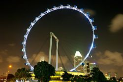 Una fotografia notturna della grande ruota di Singapore Flyer