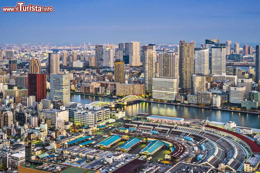 Immagine Vista aerea di Tokyo con in basso la zona delTsukiji Market il mercato del pesce più grande del mondo