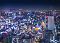 Vista aerea del quartiere di Ginza di Notte, centro di Tokyo