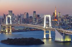 Il ponte Rainbow Bridge si collega all'sola di Odaiba di Tokyo