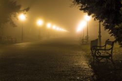 Nebbia serale nel Parco Maksimir di Zagabria. Il parco si estende per 18 ettari a est del centro.