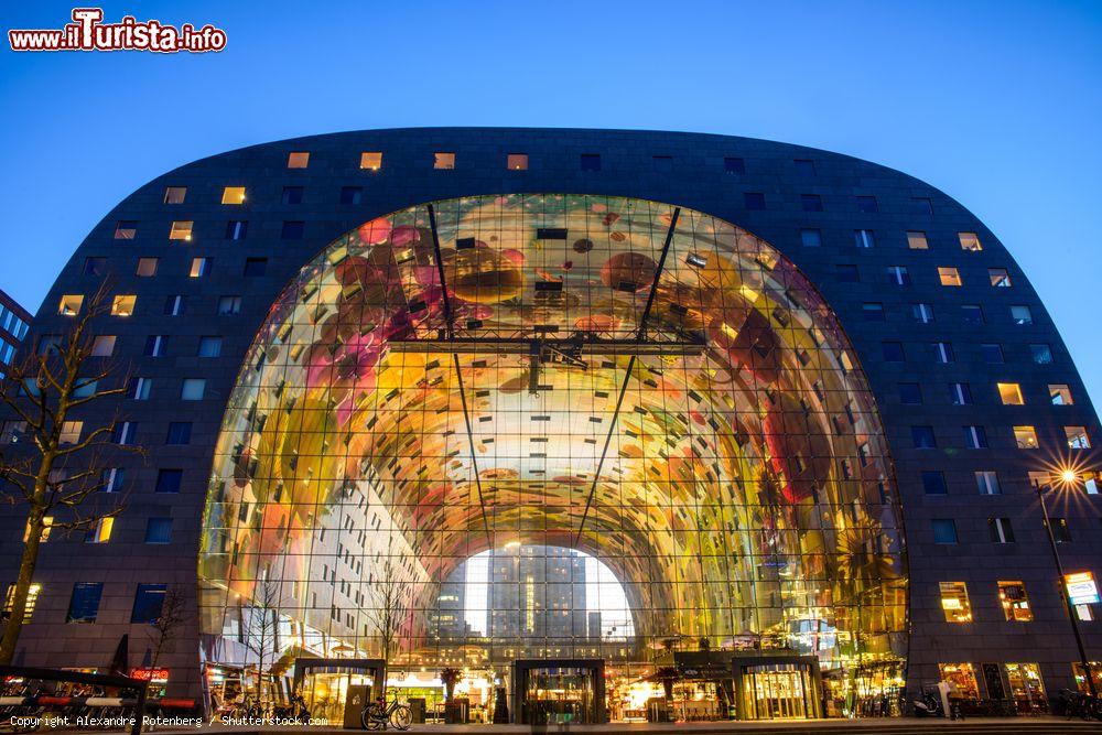 Immagine Il fascino notturno del grande arco del Markthal, il mercato coperto di Rotterdam, in Olanda - © Alexandre Rotenberg / Shutterstock.com
