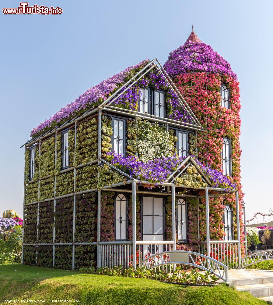 Immagine Una graziosa casa di fiori al Miracle Garden di Dubai, Emirati Arabi Uniti. Passeggiando per i sentieri del parco si possono ammirare decorazioni di ogni forma e foggia - © mariakraynova / Shutterstock.com