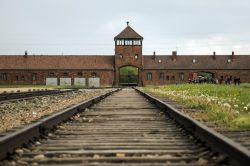 I binari della ferrovia che conducevano i deportati al campo di sterminio di Auschwitz Birkenau (Oświęcim, Polonia).
