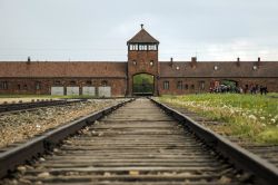 I binari della ferrovia che conducevano i deportati al campo di sterminio di Auschwitz Birkenau (Oświęcim, Polonia).
