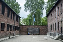 Il muro delle escecuzioni dell'edificio 10 presso il campo di concentramento nazista di Auschwitz Birkenau (Oświęcim, Polonia)
