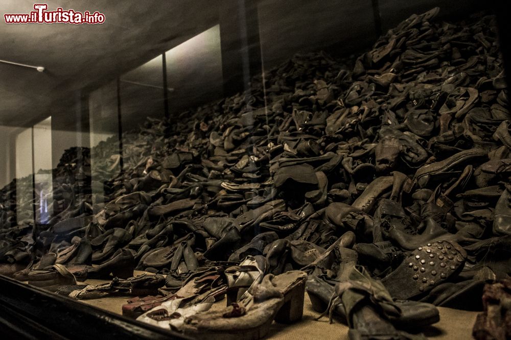 Immagine Le scarpe delle persone uccise esposte nel campo di concentramento di Auschwitz-Birkenau, nei pressi della città di Oświęcim, Polonia.