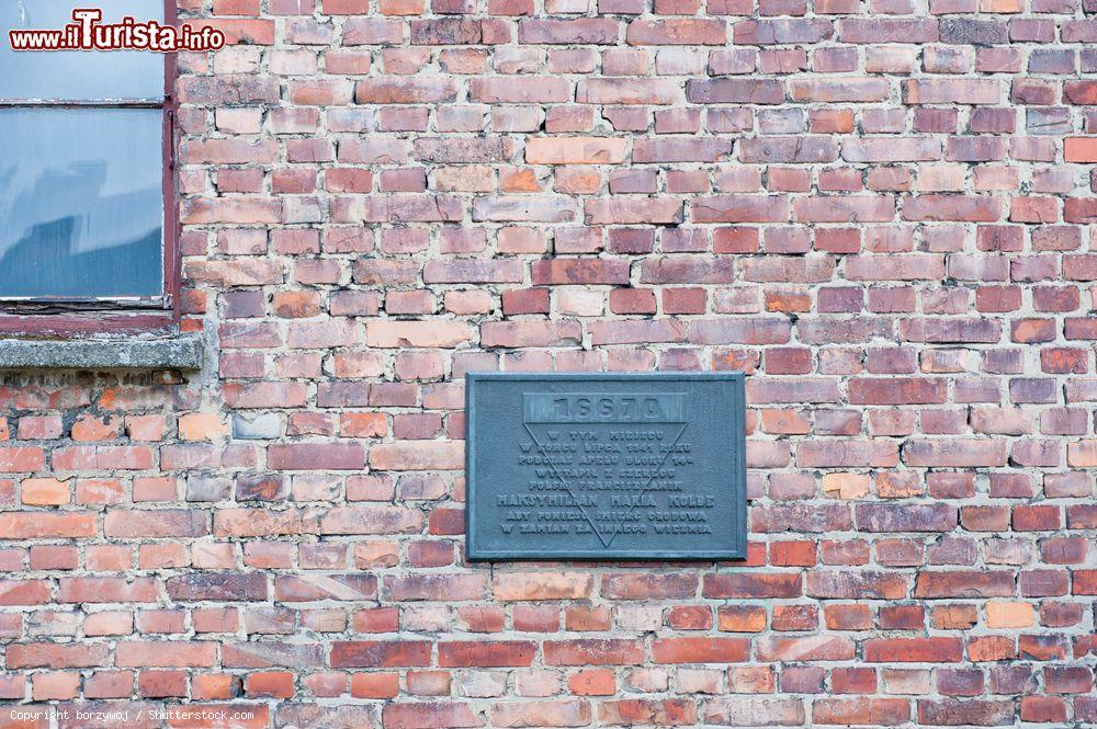 Immagine Una targa ricorda Maksymilian Maria Kolbe, oggi dicenuto Santo, morto nel campo di concentramento di Auschwitz (Oświęcim, Polonia) nel 1941 - foto © borzywoj / Shutterstock.com