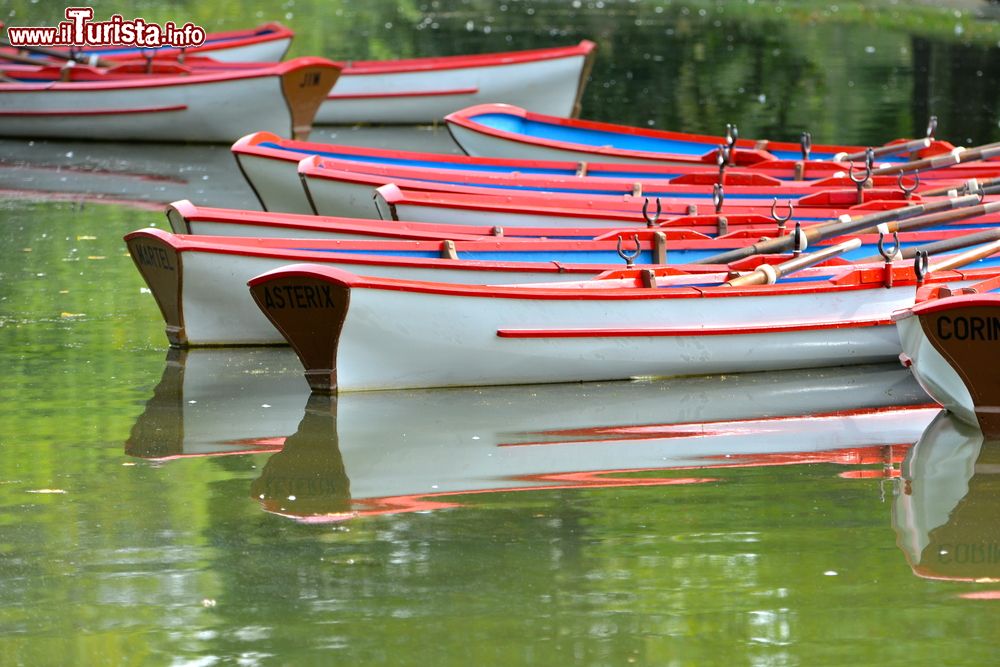 Immagine Barche da canottaggio al Bois de Vincennes, Parigi, Francia. Chi lo desidera può noleggiare piccole imbarcazioni per divertirsi sulle acque dei laghetti di questo parco.
