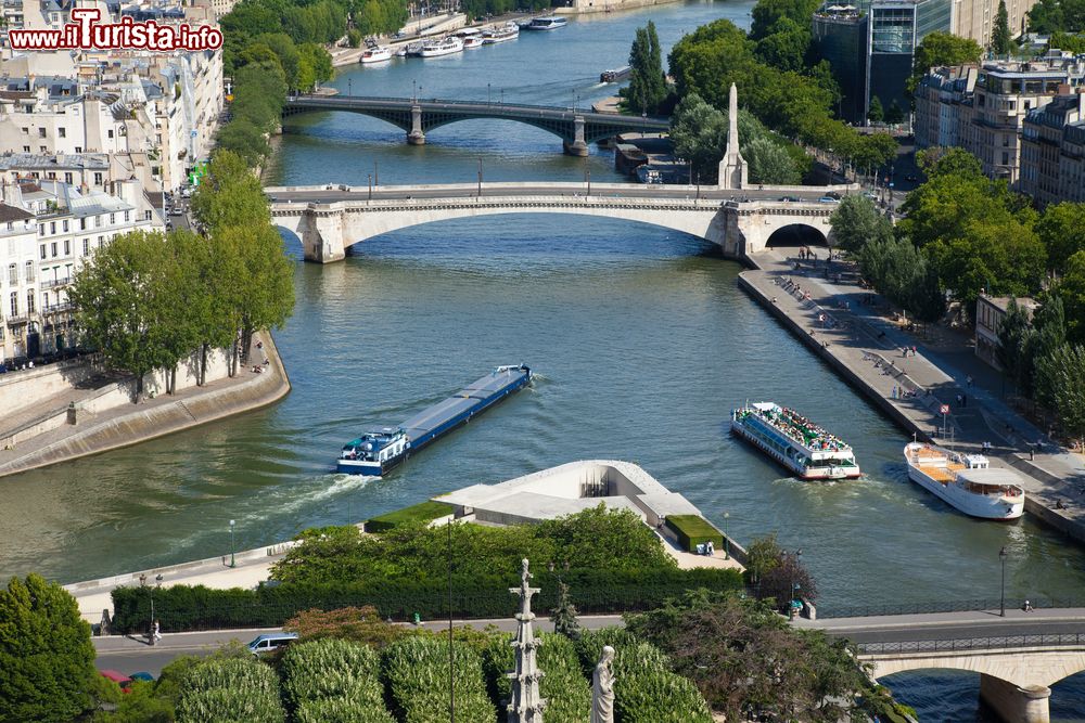 Immagine Vista aerea della Senna in corrispondenza dell'estremità dell'Île de la Cité a Parigi, Francia.