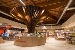 La libreria Coop all'interno del parco agroalimentare Fico di Bologna, Emilia Romagna. Proprio al centro dello store svetta il grande Albero della Cultura, ispirato a quello dell vita dell'Expo ...