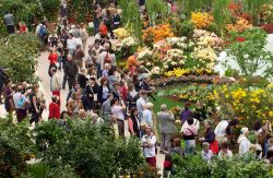 Turisti in visita a Euroflora nel 2011 in località Nervi a Genova, Liguria. Oltre 80 mila metri quadrati di giardini, sentieri e ville storiche ospitano ormai da anni una suggestiva scenografia ...