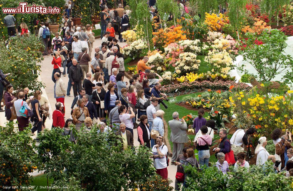 Immagine Turisti in visita a Euroflora nel 2011 in località Nervi a Genova, Liguria. Oltre 80 mila metri quadrati di giardini, sentieri e ville storiche ospitano ormai da anni una suggestiva scenografia fatta di fiori e sculture floreali - © Davide69 / Shutterstock.com