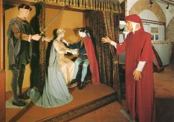 Visita al Museo Storico di Gradara che racconta la storia del castello di Paolo e Francesca, qui raffigurati nella scensa della Divena Commedia, in compagnia di Dante Alighieri