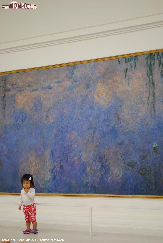 Immagine Una piccola visitatrice al Museo dell'Orangerie di Parigi, Francia. In due grandi sale che si susseguono si trovano le otto composizioni delle Ninfee donate da Claude Monet nel 1922 allo stato francese - © Masha Yuzkova / Shutterstock.com