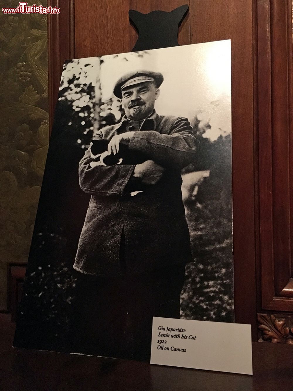 Immagine Una fotografia che ritrae Lenin con il suo gatto esposta al Museo dei Gatti di Amsterdam © Andrea Mazza