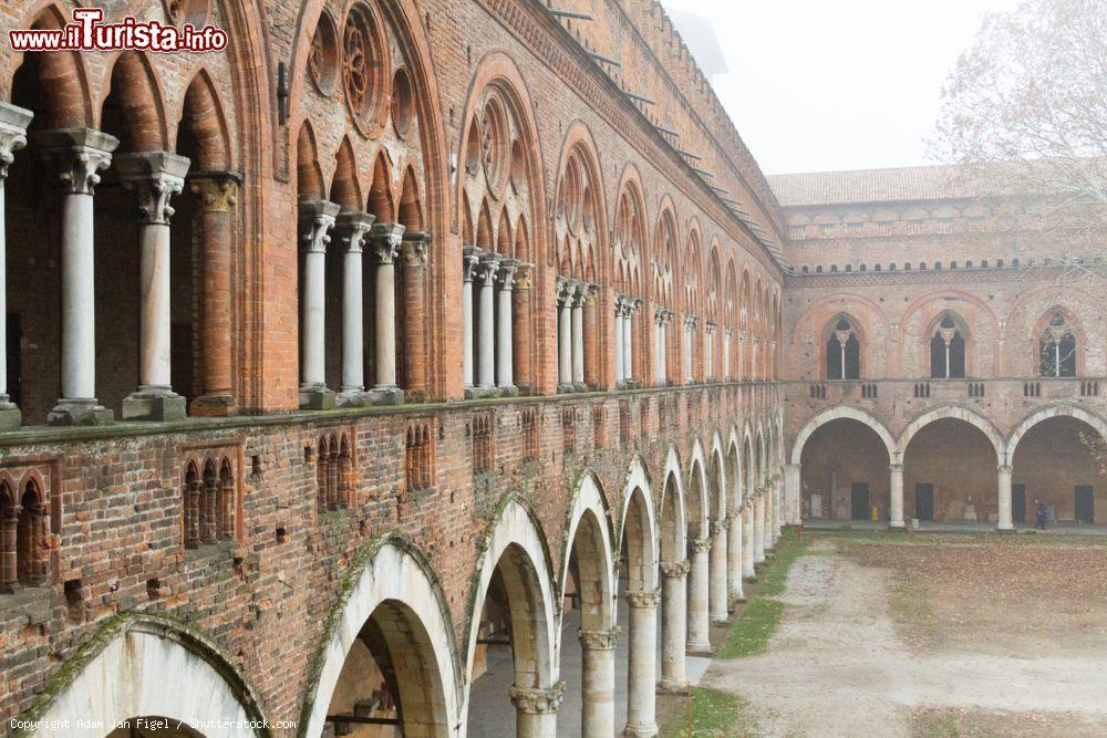 Immagine Colonnato e cortile interno del castello Visconteo di Pavia (Lombardia) in una giornata di nebbia - © Adam Jan Figel / Shutterstock.com