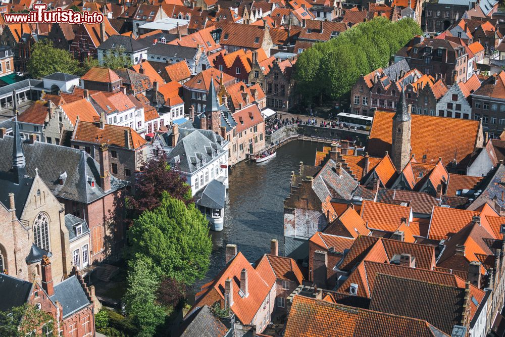 Immagine Veduta dall'alto del centro storico di Bruges, Fiandre (Belgio). Siamo sulla cima del Belfort, la torre medievale simbolo di questa città, una delle destinazioni turistiche più frequentate del paese.