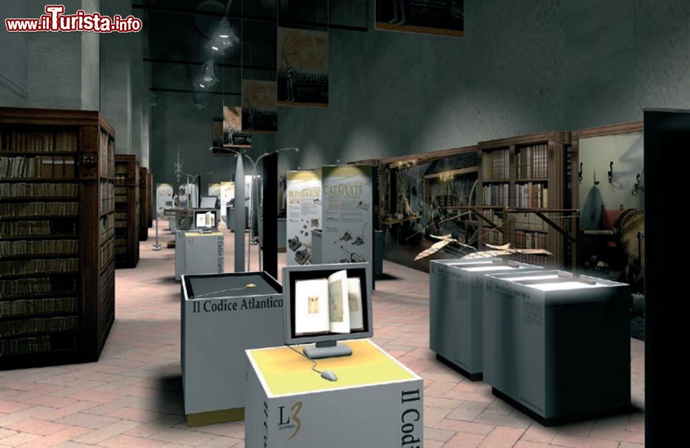 Immagine La sala del Codice Atlantico al Museo Lonardo3 a Milano, Galleria Vittorio Emauele II - © Il mondo di Leonardo