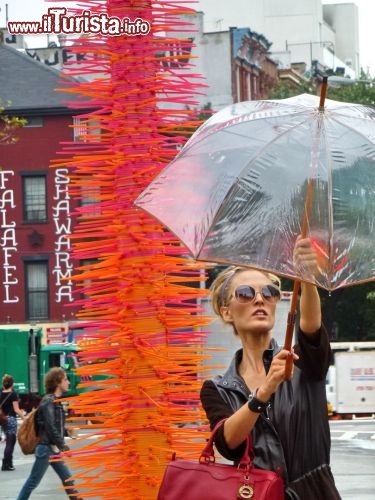 New York un set a cielo aperto, una modella posa a Cooper Square