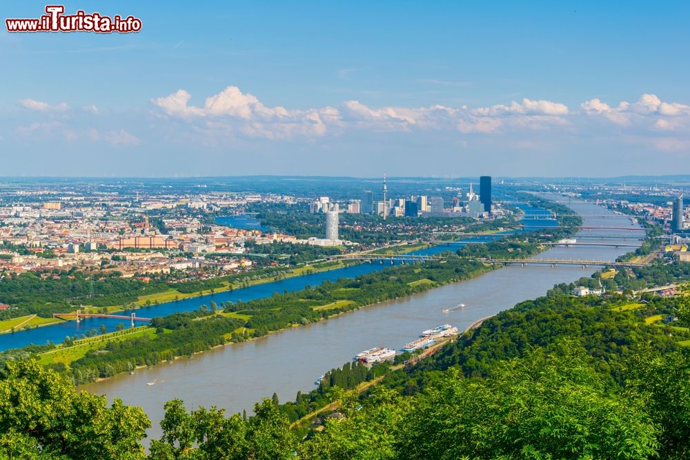 Immagine Vista della Donauinsel  e il fiume Danubio a Vienna, vista dalla collina kahlenberg in Austria
