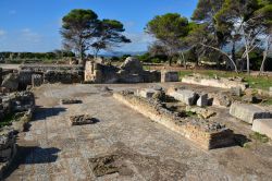 Il cosiddetto Ninfeo dell'antica città di Nora, con il caratteristico pavimento a mosaico.
