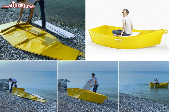 Barca ripiegabile da viaggio by Thibault Penven (ECAL) - Si chiama Ar Vag (fonte), per ora è solo un concept, presentato quest'anno a Milano a Too Cool For Scholl ma l'idea è veramente interessante: portandovi dietro un peso minimo, e nello spazio di una borsa, all'evenienza, potete montarvi la vostra piccola barca, e fuggire dalla spiaggia affollata alla ricerca di una spiaggetta più tranquilla senza i vicini rumorosi. Ricorda un poco le barchette di carta che si costruivano da bambini, ma è costituita da una membrana in plastica, in cui vengono inseriti alcuni elementi rigidi, ed in pochi secondi la barca è pronta! L'idea è di uno studente della ECAL, la scuola del design di Losanna, di nome Thibault Penven. Qualche tempo fa è stato presentato un progetto simile (ad oggi quasi in produzione) chiamato Foldboat, anche se realizzato in modo diverso, e meno trasportabile, lo trovate al seguente indirizzo: clicca qui
