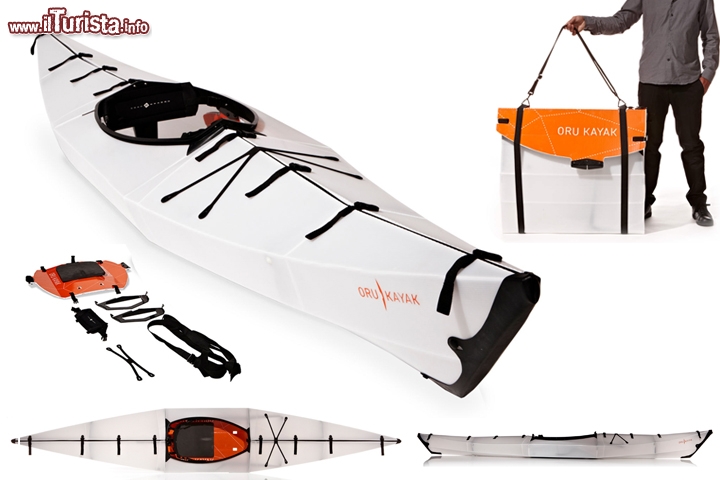 Origami Kayak by Oru - Un kayak pieghevole, facilmente trasportabile anche su di un volo aereo! Per ora è solo un prototipo, ma l'idea appare subito come geniale! Si presenta in una comoda valigetta, che è in grado di ospitare le pagaie e gli accessori vari, compreso l'abbigliamento. Una volta aperto, come un grande origami, si ottiene una canoa mono posto, ideale per esplorare la natura in libertà. La barca viene creata con un unico foglio corrugato di Polietilene, con pieghe pre impostate e permanenti che rendono elementare sia l'assemblaggio che la chiusura del Kayak. Servono appena 5 minuti per compiere l'operazione. Ecco i dati dell'Origami Kayak: lunghezza di circa 3,7 metri ed un peso di appena 11,3 Kg, mentre la canoa ha una capacità complessiva di trasporto di oltre 110 kg. La sua commercializzazione è imminente, il prezzo è ancora incerto, si parla di circa 500 dollari. Sito ufficiale: www.orukayak.com