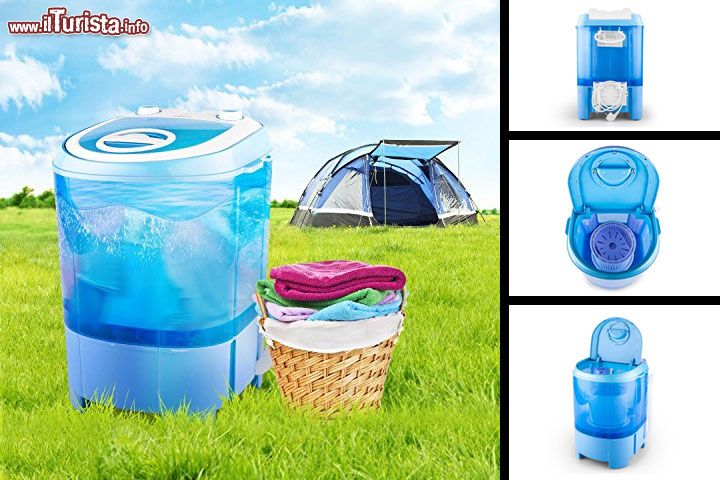 Lavatrice e asciugatrice portatile da viaggio - Una lavatrice comoda, pratica e funzionale. Stiamo parlando di Toploader oneConcept SG003, la mini lavatrice portatile utile per chi trascorre molto tempo fuori casa in campeggio o nella casa di vacanze. Toploader ha una capacità di 2,8 kg e una potenza di 180 watt. Dispone di centrifuga regolabile. Altresì il ciclo di lavaggio è regolabile secondo le proprie esigenze e l'intensità dello sporco. Un'altra importante caratteristica della lavatrice Toploader è il risparmio energetico, ideale in condizioni in cui non si dispone di potenza elettrica come quella domestica. Facile da usare e anche da montare e smontare e dalle dimensioni contenute ( 35,5 x 53 x 37 cm). Un elettrodomestico resistente prodotto in plastica infrangibile da usare in tutte le condizioni e ovunque tu vada. Facile da usare regolando la durata della centrifuga da 0 a 5 minuti e il ciclo di lavaggio da 0 a 15 minuti. E non solo lavatrice...perchè è anche asciugatrice, davvero comoda in campeggio dove è quasi impossibile stendere il bucato come se fossimo a casa. La sua struttura è pratica e adatta a essere trasportata frequentemente: pesa poco più di cinque chili, ha maniglie laterali, una maniglia ripiegabile per il trasporto e avvolgicavo posteriore (il cavo in dotazione è di 1,45 metri di lunghezza). Una volta posizionata è affidabile e stabile grazie al tubo di scarico ancorabile e ai gommini antiscivolo. Prezzo circa 80 euro. In vendita qui.