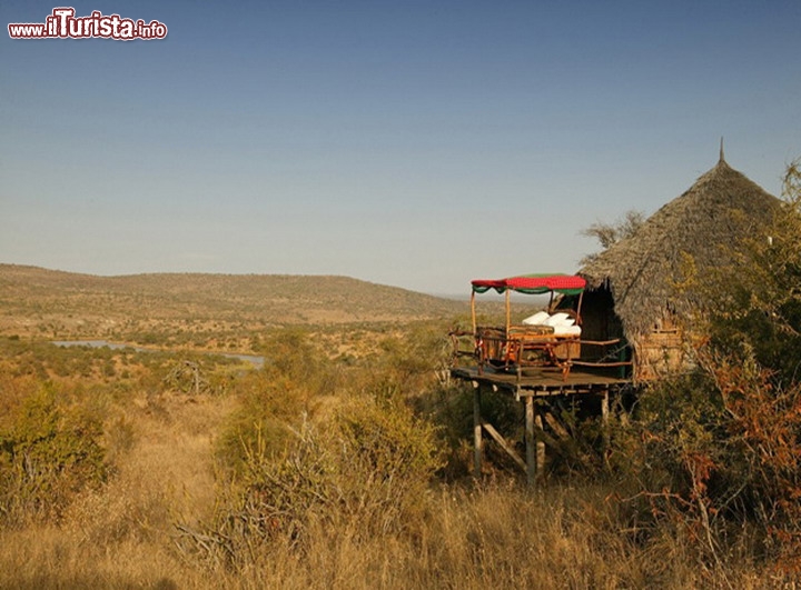 Letto con vista natura al Loisaba hotel, Kenya - Di giorno la vostra camera può diventare un perfetto punto d'osservazione per vedere animali selfatici a spasso per la savana dell'altipiano di Laikipia, che si eleva nel cuore del Kenya, ad oriente della spaccatura tettonica della Rift Valley. Il clima secco consente dei soggiorni piacevoli, e l'altitudine elevata minimizza il rischio di insetti pericolosi come le zanzare anofele. Tra gli animali che si possono avvistare da queste lande  sono segnalati i grandi felini, come i leoni ghepardi e leopardi, erbivori di grade taglia come ippopotami, giraffe ed elefanti, nonchè zebre ed orici, ma si possono anche avvistare i rari licaoni. Il Cottage presenta comunque un bel giardino curato completo di ampia piscina -  Ulteriori informazioni: www.loisaba.com