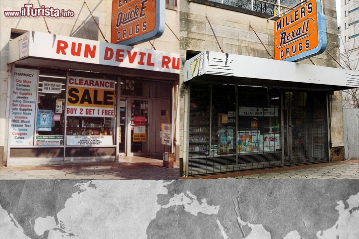 Paul McCartney, Run Devil Run: sulla copertina un Rexall drugstore di Atlanta, all'87 di Broad Street nella old downtown. L'insegna fu modificata per realizzare la foto.