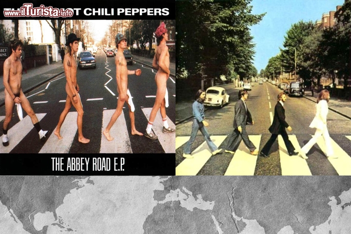 Red Hot Chili Peppers, The Abbey Road EP: la parodia della ben più famosa copertina dei Beatles a Abbey Road, Londra