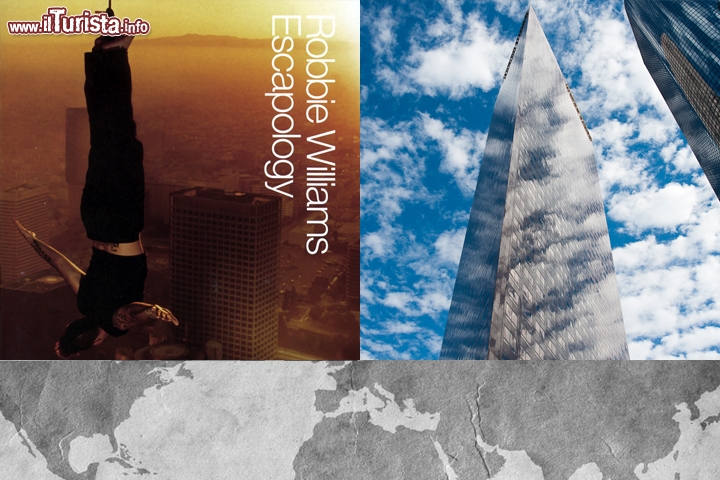 Robbie Williams, Escapology: una posa alla Houdini alla Wells Fargo Tower di Los Angeles. In realtà l'artista è stato appeso altrove a soli 3 metri da terra con sotto un maxiairbag e poi photoshoppato alla torre alta 220mt. #fail