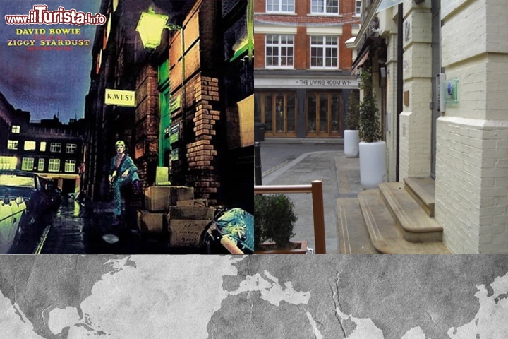 David Bowie, Ziggy Stardust: l'alieno Ziggy in uno scatto del 1972 davanti al 23 di Heddon Street a Londra 