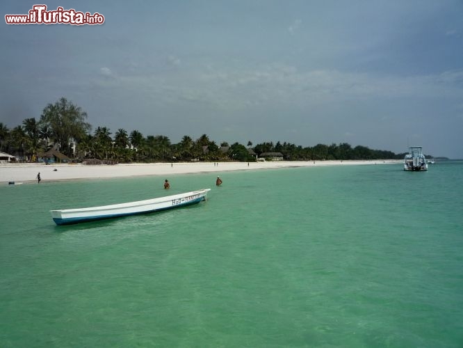 Il verde dell'Oceano a Diani Beach, con la lunghissima spiaggia bianca