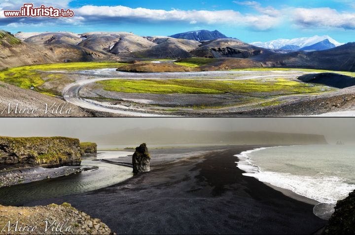 Landmannahellir e spiaggia di Reynisdrangur, Islanda - Con la foto in alto ci troviamo a nord dei vulcani Eyjafjalljokul e Katla, che recentemente hanno fatto parlare di loro, il primo per le esplosioni che hanno lanciato ceneri in atmosfera, il secondo per le continue avvisaglie di una imminente eruzione, fortunatamente rinviata, dato che il Katla ha possibilità di eruttare molto più potentemente dall'altro vulcano, dal nome quasi inmpronunciabile . Si tratta di una regione ricca di laghi, vallate e montagne. La foto in basso ci mostra invece la drammatica spiaggia di Reynisdrangur, famosa per le sue sabbie nere e i basalti colonnari che resistono alla forza delle onde più impetuose. E' anche una delle zone più uggiose dell'islanda, con le pioggie più abbondanti di tutta l'isola

32 pagine, 400 immagini di Mirco Villa (Fotografo QEP) - Acquistala sull'Apple Store