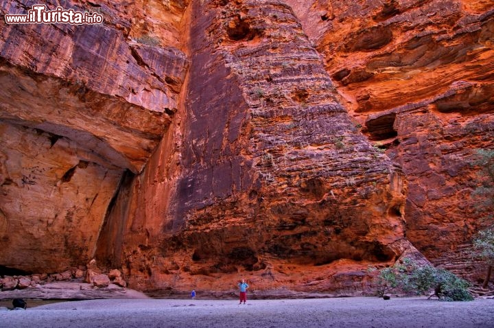 Dentro l'enorme Cathedral Gorge a Purnululu. L'arrivo a Cathedral Gorge lascia senza fiato, per l'imponenza del luogo. Il nome di Gola della Cattedrale risulta parecchio azzeccato.