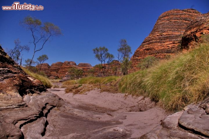 Trekking lungo il Piccaninny Creek a Purnululu. Il letto del torrente rimane arido durante la stagione secca (Dry season) mentre con le piogge della "wet season" può essere soggetto a pine imporvvise